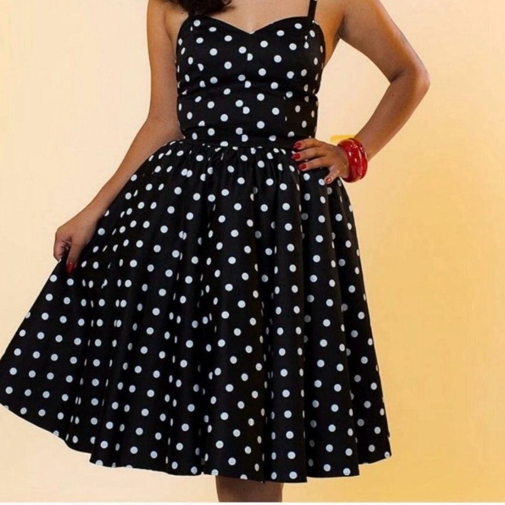 Pinup Couture Black and White Polka Dot Audrey Midi Swing Dress
